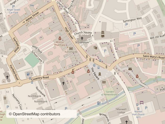 Street map around Market Harborough town centre, with stop 4 marked. Opens Google Maps.