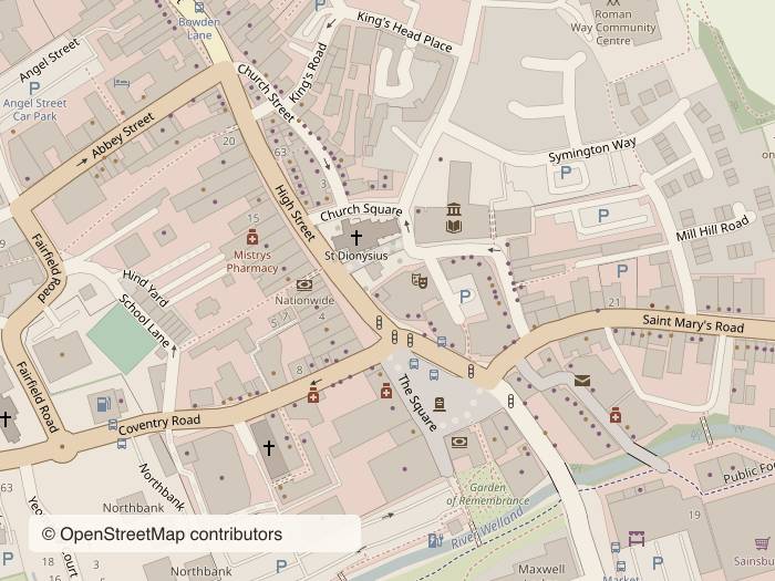 Street map around Market Harborough town centre, with stop 8 marked. Opens Google Maps.