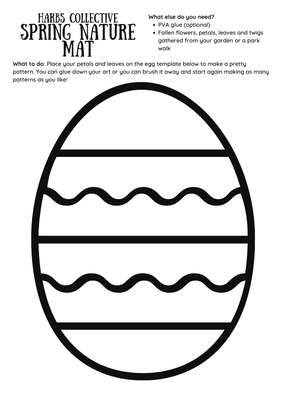 Harbs Collective Spring Nature Mat activity sheet: an egg outline to decorate with petals and leaves